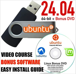 Ubuntu Linux 24.04 USB Linux Live Install 16 GB USB With BONUS DVD Disc - Picture 1 of 6