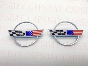 Pair 84-96 Corvette C4 Front Nose and Rear Gas Lid Emblem Chrome US Flag - Picture 1 of 6