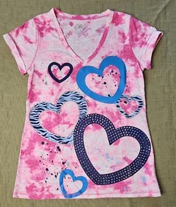 Y2K Justice Girls Pink Patterned Hearts Creativity Is Contagious Tshirt Size 16  - Picture 1 of 6