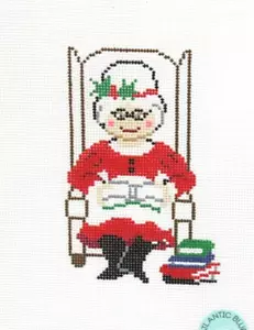 Atlantic Blue Canvas Reading Ms Santa Books Handpainted Needlepoint Canvas - Picture 1 of 1