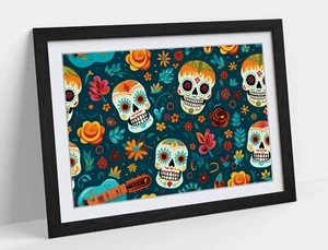 MEXICAN DAY OF THE DEAD SUGAR SKULL CALAVERA -FRAMED WALL ART POSTER PAPER PRINT - Picture 1 of 10