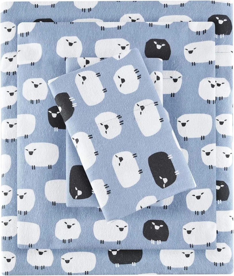 Woolrich Flannel Cotton Sheet Set Blue Sheep Cal King WR20-2281