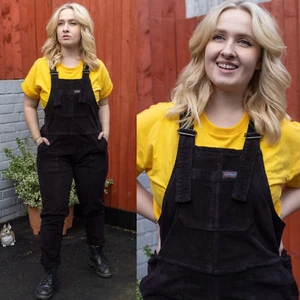 RUN AND FLY Black Stretch Corduroy Dungarees Overalls Unisex Baggy Alt 4XS-4XL - Picture 1 of 7
