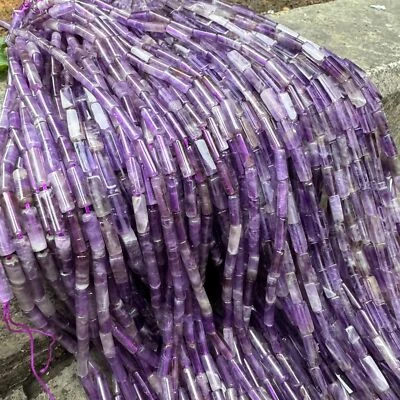 4x13mm Rectangle Cylinder Natural Amethyst Tube Shape Beads for Jewelry Making - Image 1 of 4