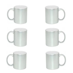 6PCS 11oz Silver Sparkling Sublimation Mug Ceramic Blanks Heat Press Print - Picture 1 of 2