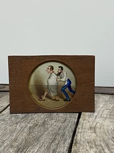 Pintura antigua de 1800 con reverso sobre vidrio Hinterglasmalerei baño ruso humorístico - Imagen 1 de 3