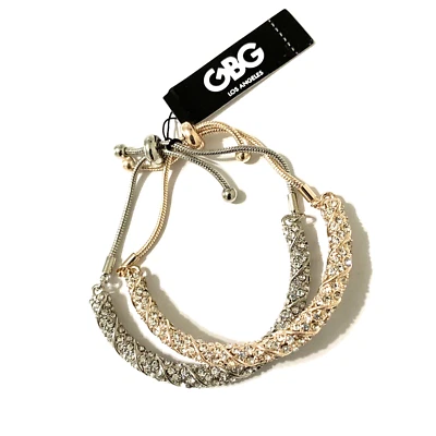 GBG Los Angeles Women's Set of 2 Slider Bracelets Gold & Silver Tone Rhinestone  - Image 1 of 3