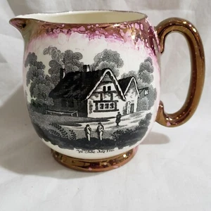 Antique Splash Lustre Purple Pitcher Old Castle England Ye Olde Jug Inn Dutch - Picture 1 of 6