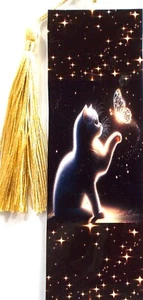 CAT WHITE,WHITE BUTTERFLY,GOLD STAR, ANIMALS-UNIQUE EXQUISITE LAMINATED BOOKMARK - Imagen 1 de 1
