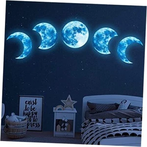 10Pcs Glow in The Dark Moon Wall Decals Large Luminous Space Planet Moon - Picture 1 of 8