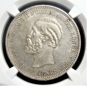 Norway: Oscar II 2 Kroner 1902 AU58 NGC - Picture 1 of 4
