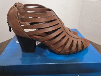 Botín Easy Street Dreamer Mujer Punta Abierta Tacones Marrón 9.5 M NUEVO Foto 1 de 4