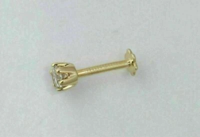 Oro 14k FN Solitario Creado Laboratorio Diamante Nariz Pin Labret Monroe Anillo Tornillo Foto 1 de 4