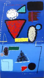 Max Ackermann 1887 Berlin / Mauerbild auf Blau / Farbserigraphie, handsigniert - Bild 1 von 12