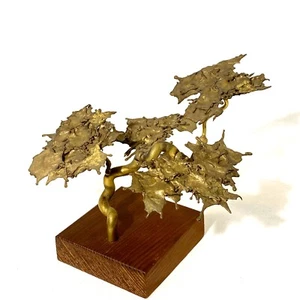 Brutalist Metal Bonsai Tree Sculpture On Wood Base - Picture 1 of 6