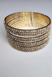 Stacked Stretch Cuff Bracelet with White Crystals - New - Picture 1 of 1