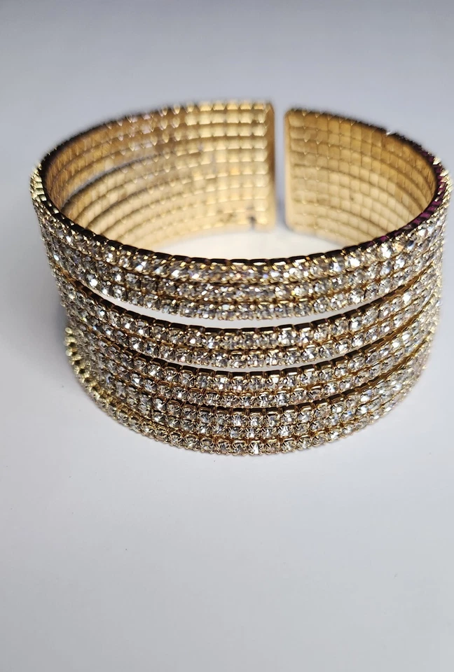 Bracelete de punho elástico empilhado com cristais brancos - Novo - Imagem 1 de 1