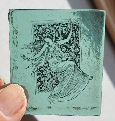 Stained glass lady goddess fairy piece kiln fired green antique art Nouveau - Image 1 of 3
