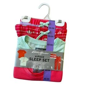Eddie Bauer Kids 4 Piece Sleep Set Pajamas Tops Shorts Pants Bottoms Girls 5-6 - Picture 1 of 4