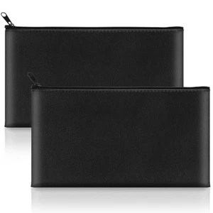2 Pack Money Bags with Zipper, 11x6.1 Inch PU Leather Cash Pouch, Secure Bank... - Picture 1 of 7
