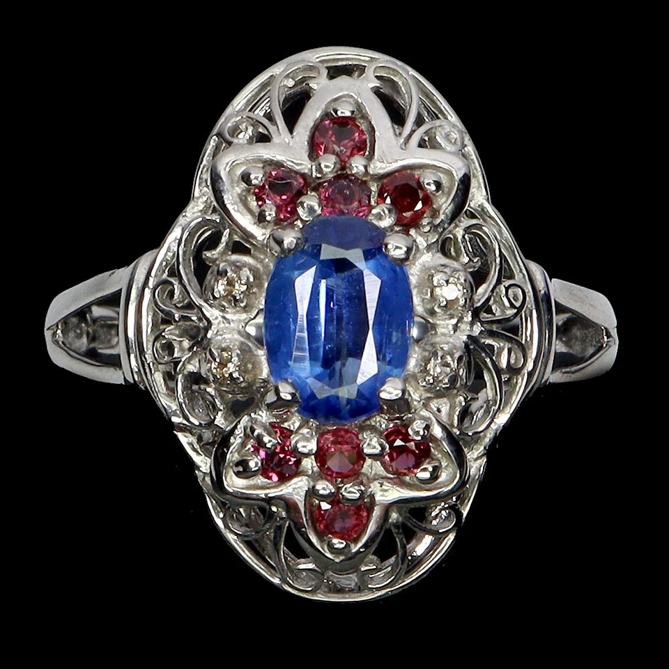 925 Anello Argento Sterling Ovale Cianite 7x5mm Zaffiro Gemma Gioielli Misura 9 - Immagine 1 di 4