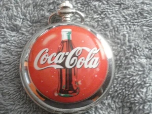 VINTAGE SILVER-TONED COCA-COLA LOGO POCKET WATCH - Picture 1 of 4