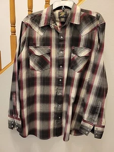 Saddle King Western Key Men LT Red Green Black Plaid Pearl Snap Shirt Cowboy - Picture 1 of 8