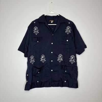 Panamerican Guayabera Vintage Blue Embroidered Cuban Mexican Button Shirt 42 - Image 1 of 4