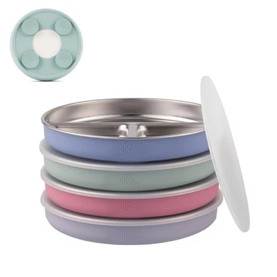 Platos divididos de acero inoxidable con funda de silicona para bebé Elk and Friends... Foto 1 de 4