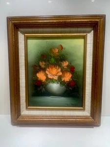 Original Oil Painting Still Life Red Floral Bouquet Linen Gold Frame Signed Hart - Picture 1 of 17