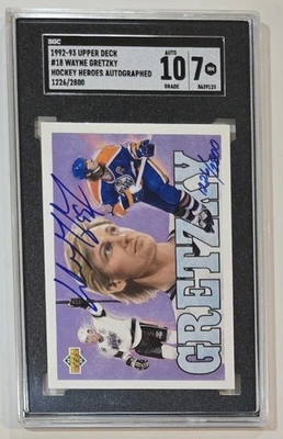 1992-93 Upper Deck Heroes WAYNE GRETZKY #18 SGC 7 NM 10 Auto Autograph UDA /2800 - Image 1 of 4
