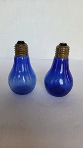 Vtg Pair (Set) of Cobalt Blue Light Bulb Salt & Pepper Shakers approx 3" tall - Picture 1 of 4