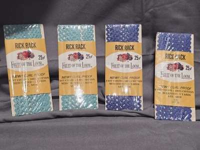 VTG Fruit Of The Loom Rick Rack Lot of 4 -2 Aqua 2 Copen Blue 3 Yards Each - Image 1 of 4