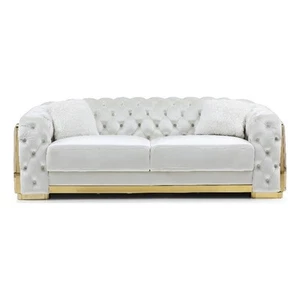 Glory Furniture Lexi 19"H Velvet Sofa with Cushion in Ivory/Gold - Picture 1 of 8