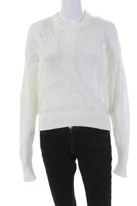 Roberto Collina Womens Long Sleeve Open Knit Crew Neck Sweater White Size XS - Picture 1 of 6