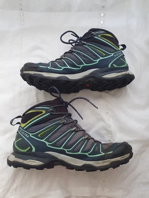 Salomon X Ultra Mid Goretex Hiking Boots Contragrip Blue Green Womens Size 7.5 - image 1 of 4