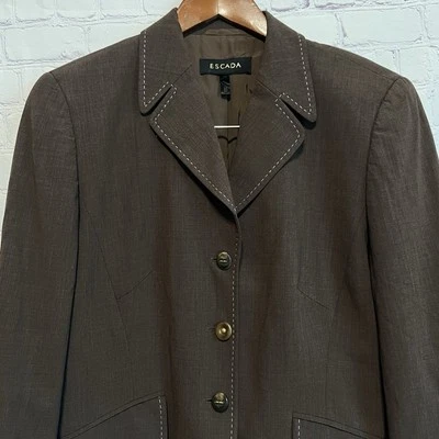 ESCADA Brown Thick Stitching Jacket Blazer Size 38/8 Lightweight Wool Contrast - Image 1 of 4