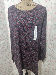 CROFT & BARROW, CAMISETA GEOMÉTRICA MUJER NUEVA ROSA/TURQ ALGODÓN MANGA LARGA, TALLA 3X - Imagen 1 de 7