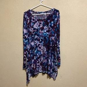 LOGO by Lori Goldstein Asymmetrical Hem L/S Tunic Top Purple Teal Size 1X - Picture 1 of 4