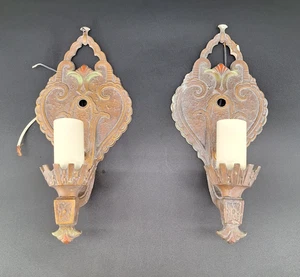 Set Of 2 Antique Polychrome Finish Wired Wall Candle Sconces B61 Fixtures - Picture 1 of 12
