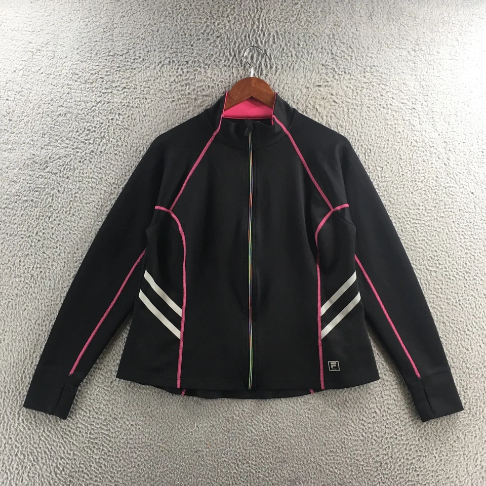Chaqueta deportiva Fila con cremallera completa para mujer XL negra mezcla de poliéster manga larga cuello falso Foto 1 de 4