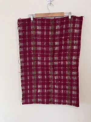 VTG Upholstry Weight Red Plaid Boucle Woven Fabric Piece Remnant 58inx 40.74in - Image 1 of 4