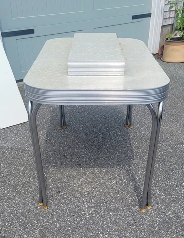 Vintage Retro Formica and Chrome Dinette Dining Table with Leaf Cover