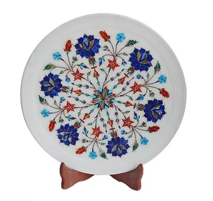 Placa de mármol de 11" piedra blanca Pietra dura floral hecha a mano artesanía decoración del hogar - Imagen 1 de 1