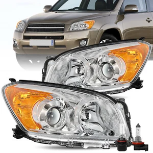 Left+Right Headlights Assembly W/Bulbs For 2009-2012 Toyota Rav4 Halogen Chrome - Picture 1 of 8
