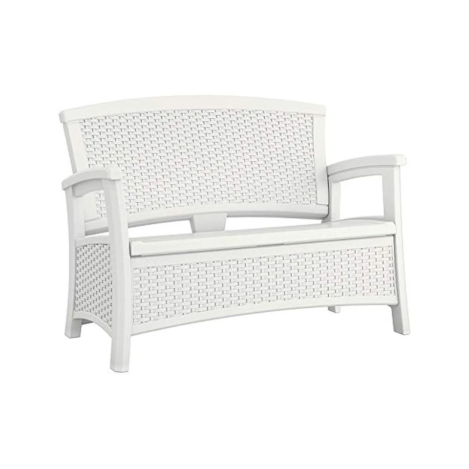 Loveseat con almacenamiento, asientos de patio al aire libre, elementos Suncast, blanco, fuerte Foto 1 de 4