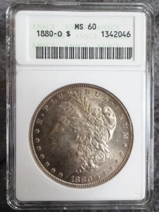 ✰ 1880-O US MORGAN SILVER DOLLAR Coin MS60 Early ANACS MINI SLAB UNDERGRADED ✰!✰ - Picture 1 of 6