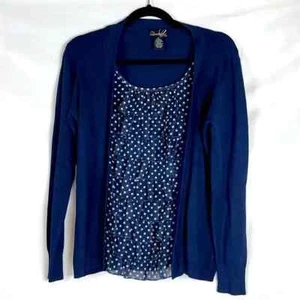 Women's Blue Long Sleeve Blouse Ruffle Front Size Medium - Picture 1 of 9