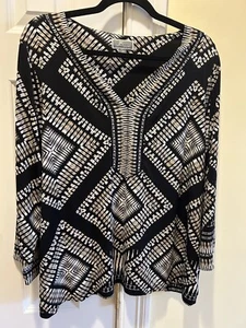 Blusa túnica tejida negra ajustada con estrás manga 2X 3/4 JM Collection para mujer - Imagen 1 de 7