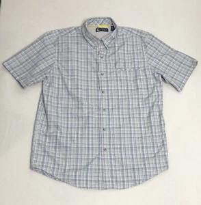 CHAPS Mens Button Down Shirt Blue Plaid Short Sleeve Polyester Large Lightweight - Picture 1 of 12